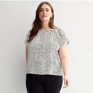 Nine West Black and Off White Patterned Blouse